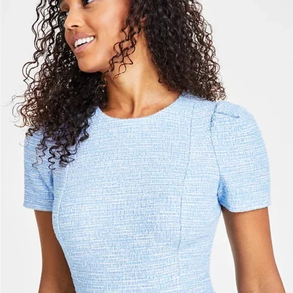 Calvin Klein tweed short sleeve sheath dress. Light blue size 16. Worn once. - Picture 8 of 10